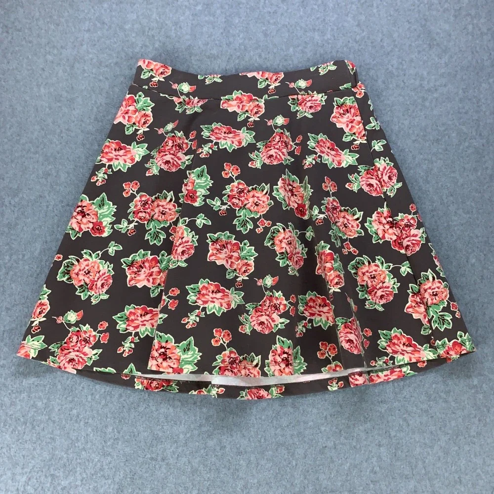 Matilda Jane Skirt Womens L Brown Floral Rose A-Line Knit Stretch 18614B
